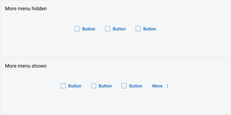 The bulk actions Figma component with the more menu property shown and hidden