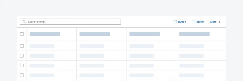 A mid fidelity wireframe of a table with bulk actions