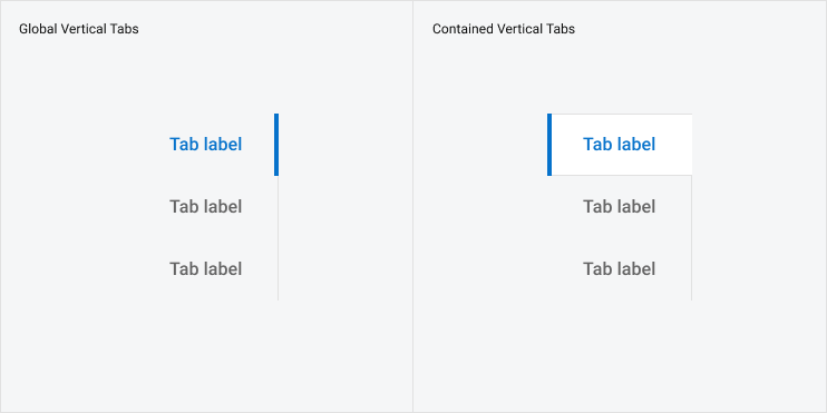 Examples of global and contained vertical tabs that were included in the MVP