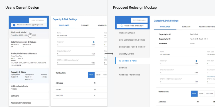 Comparing the user's current design versus the proposed mockup using DDS vertical tabs